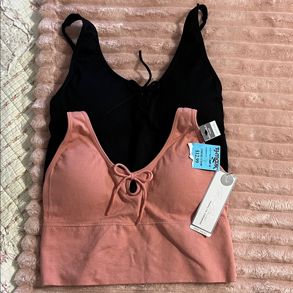 Marilyn Monroe two bralettes. L. NWOT. Black & salmon color.